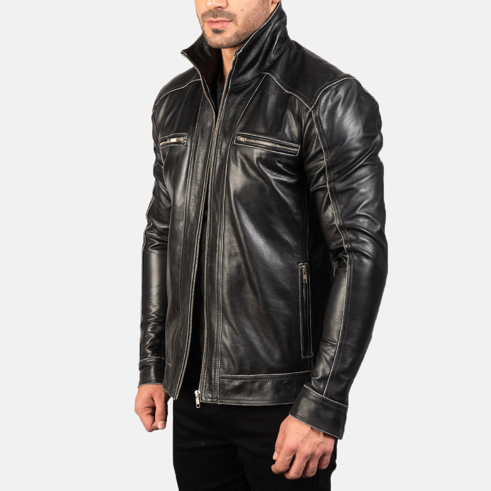 Hudson Black Riding Motorcycle Men Moto Leather Biker Jacket