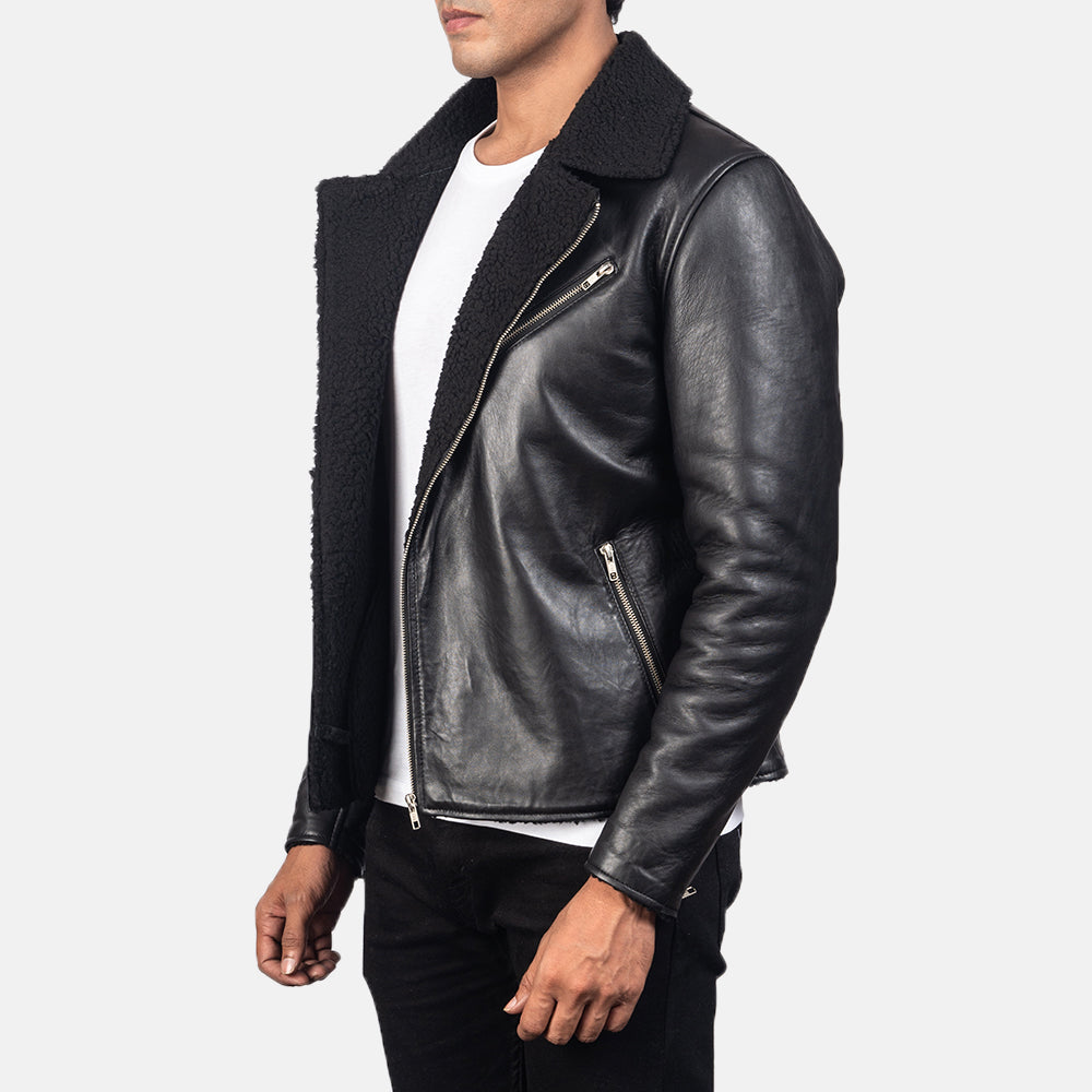 New Shearling Black Moto Racing Motorbike Leather Biker Jacket For Men