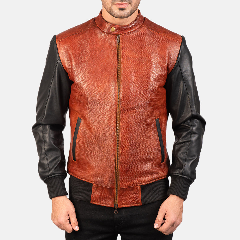 New Men Avan Black & Maroon Motorbike Moto Bomber Leather Biker Jacket