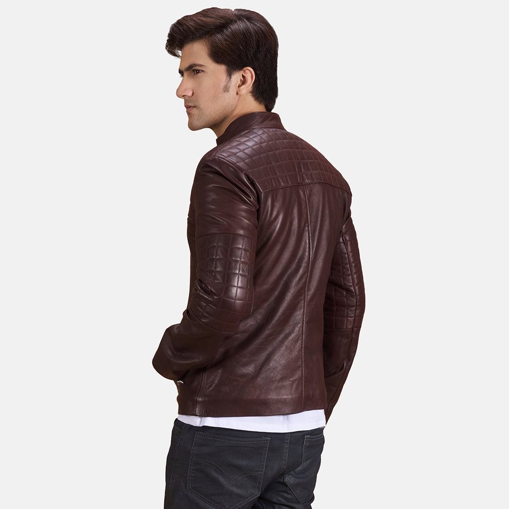 New Men Maroon Moto Riding Motorcycle Leather Biker Jacket