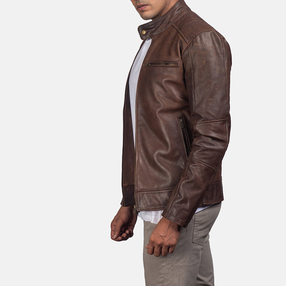 New Men Dark Brown Motorcycle Racing Biker Leather Jacket