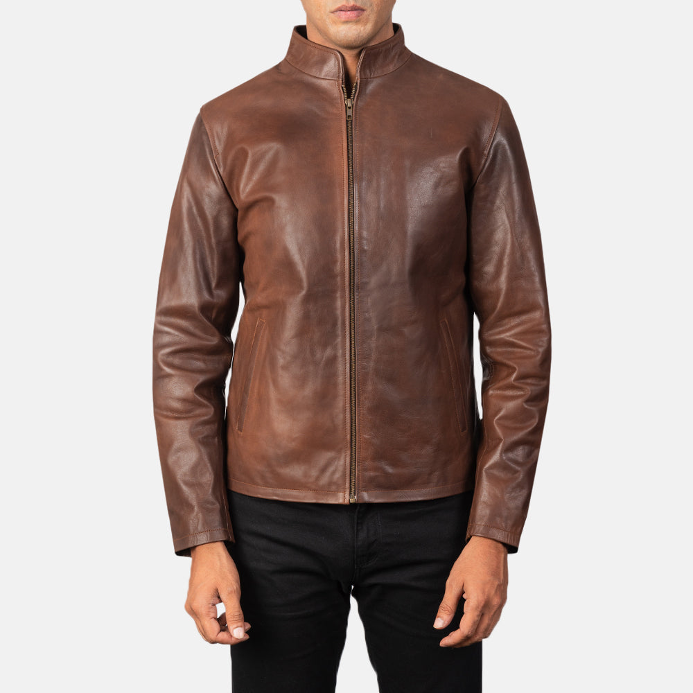 New Alex Brown Moto Racing Men Riding Leather Biker Jacket