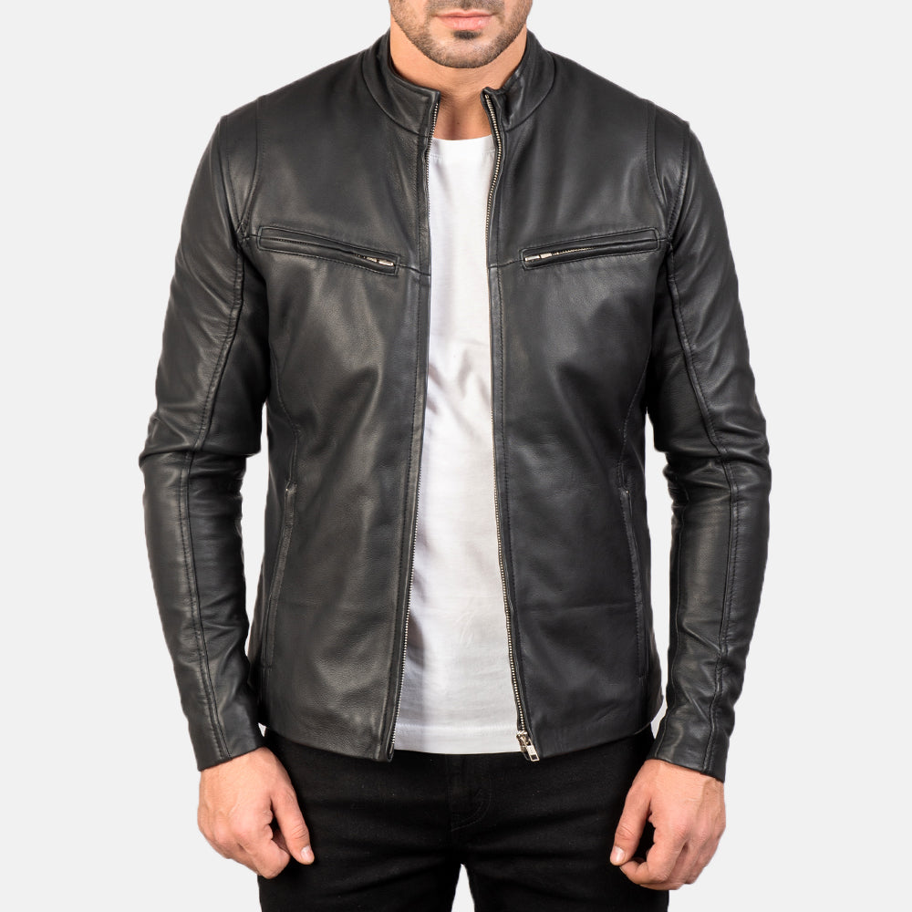 New Men Black Motorbike Racing Moto Leather Biker Jacket