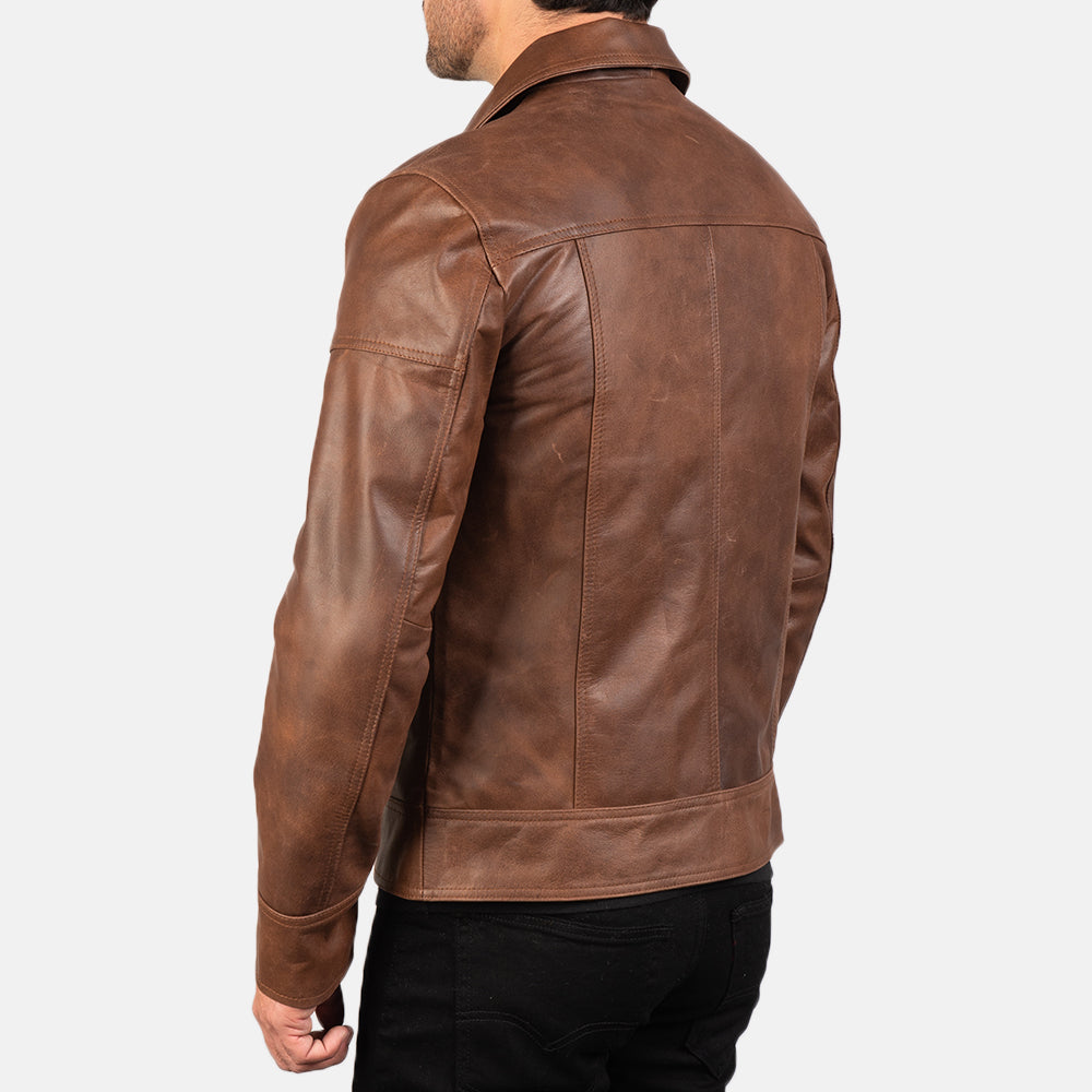 Men Motorcycle Riding New Moto Brown Leather Biker Jacket