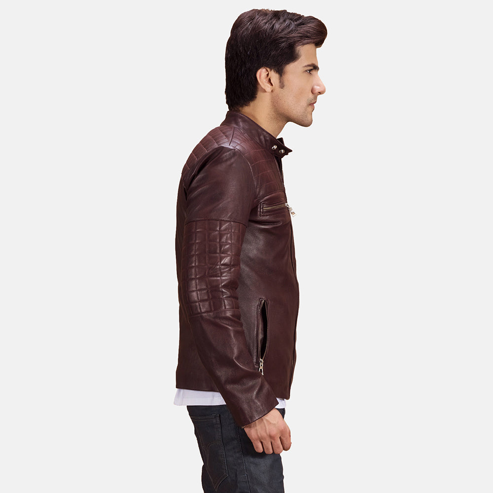 New Men Maroon Moto Riding Motorcycle Leather Biker Jacket