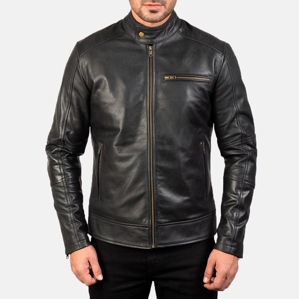 New Dean Black Motorcycle Racing Men Moto Biker Leather Jacket