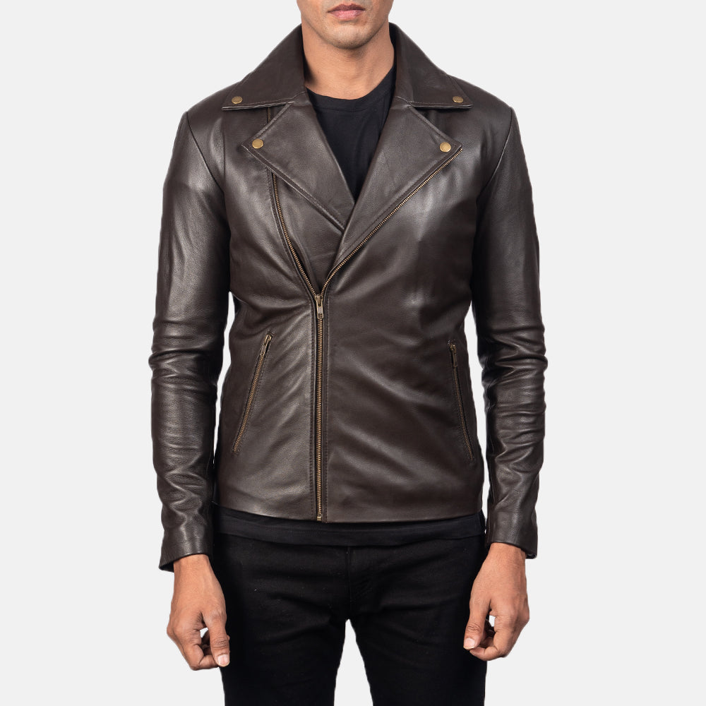 Brown Moto New Motorcycle Riding Leather Biker Jacket For Men