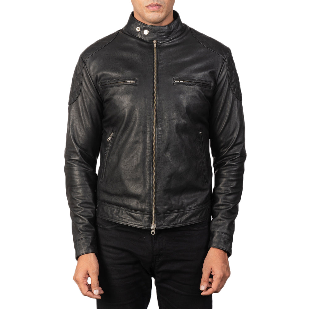 New Black Gatsby Racing Motorcycle Leather Biker Jacket For Men