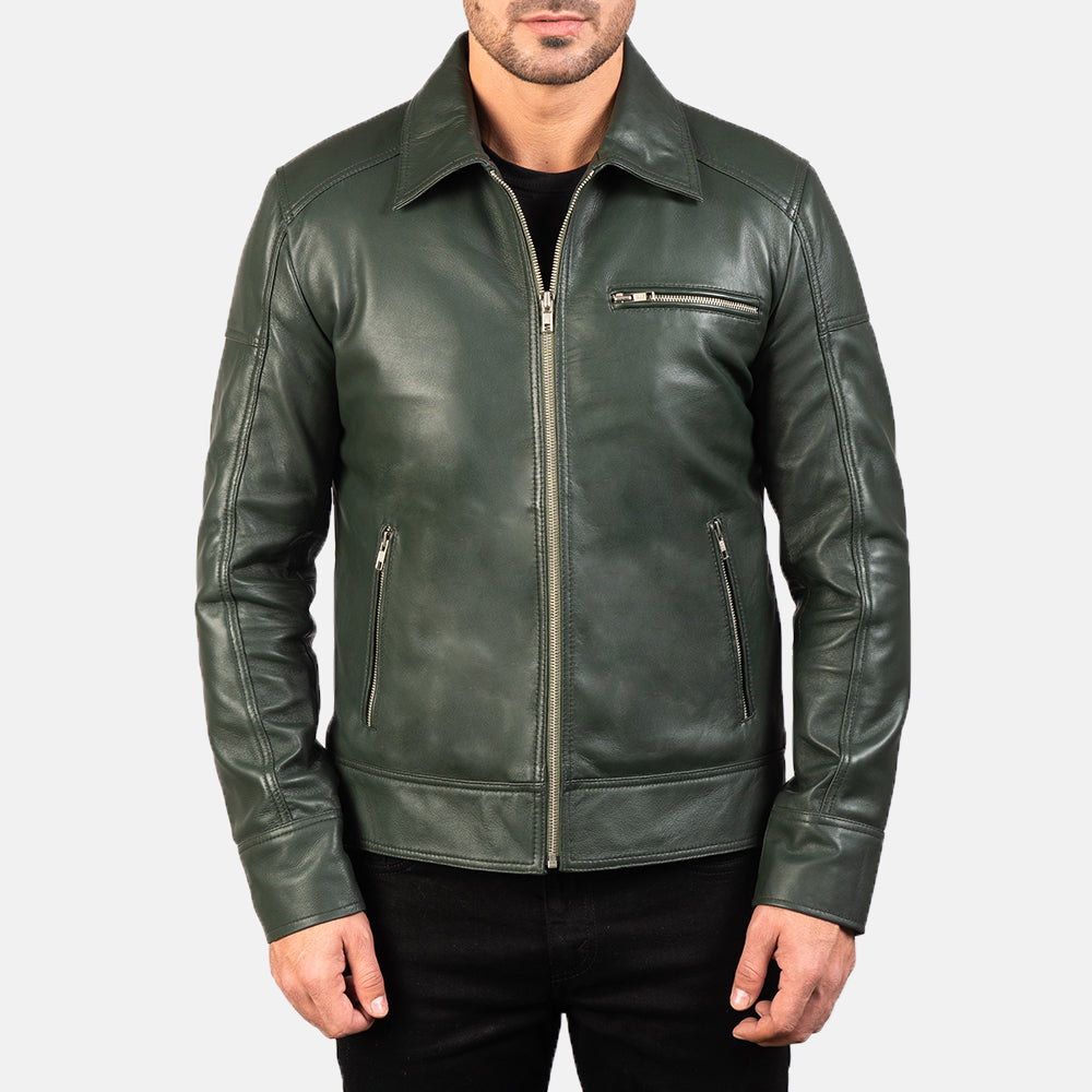 New Green Motorcycle Racing Moto Men Biker Leather Jacket