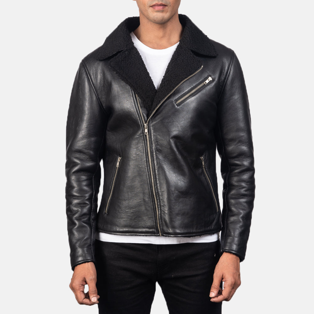 New Shearling Black Moto Racing Motorbike Leather Biker Jacket For Men