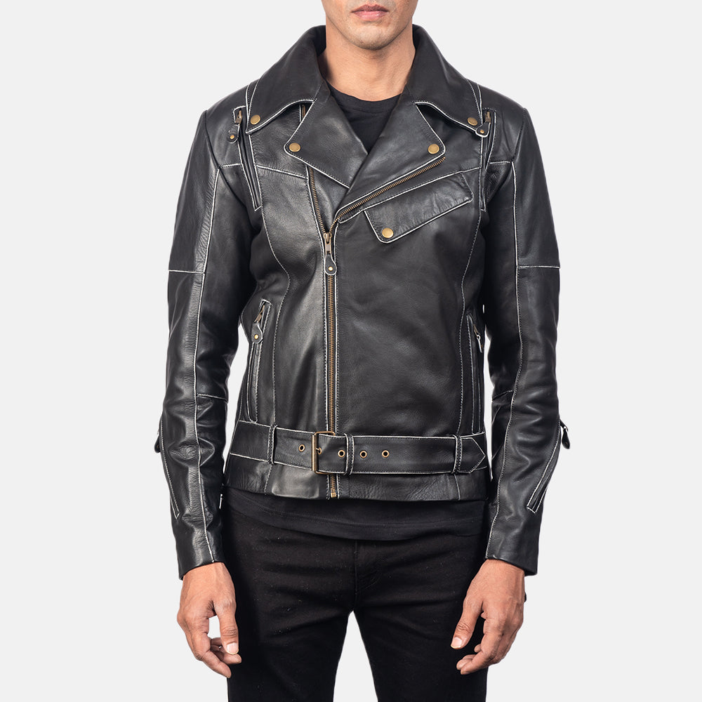New Men Black Motorbike Racing Moto Leather Biker Jacket