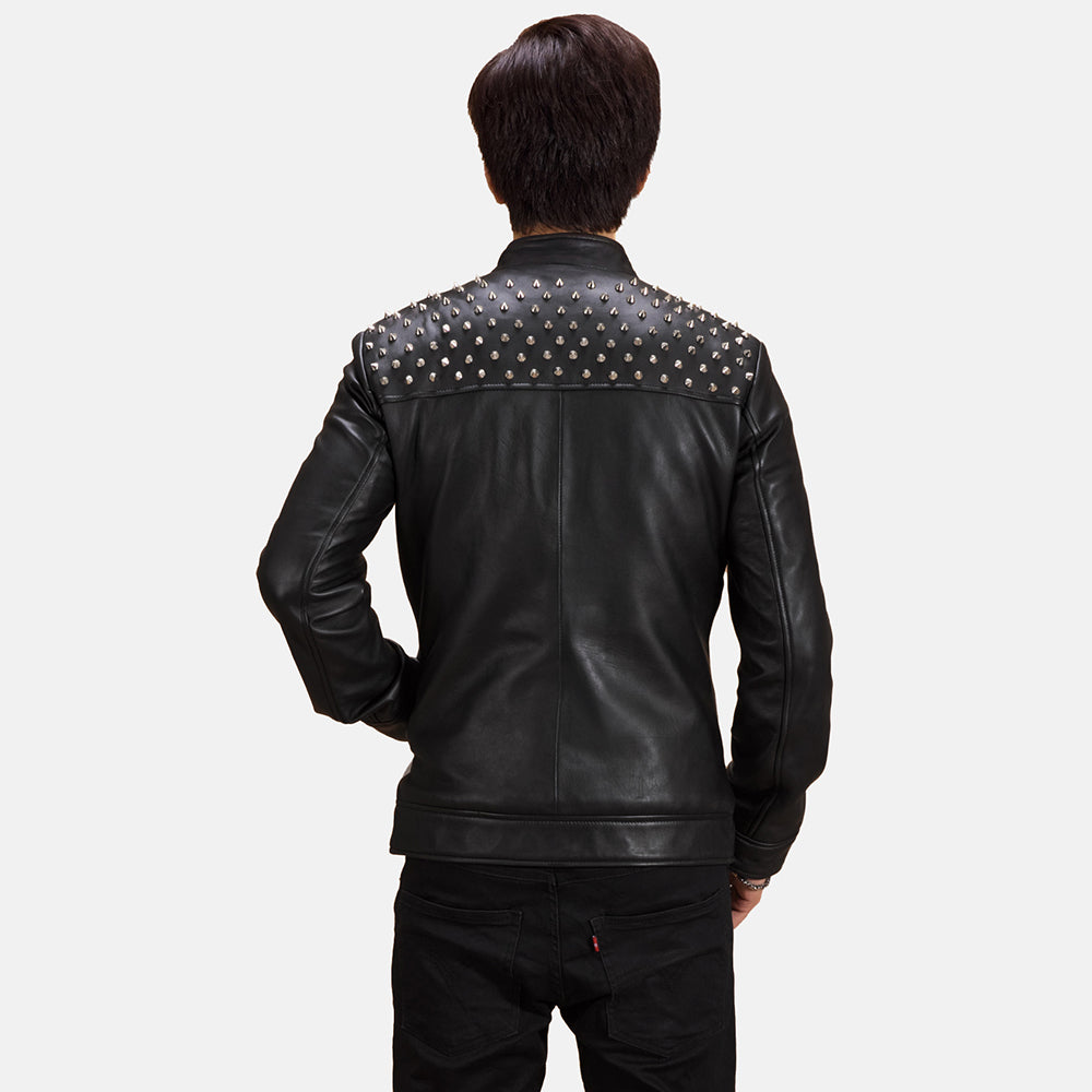 New Men Studded Black Moto Biker Motorcycle Leather Riding Jacket
