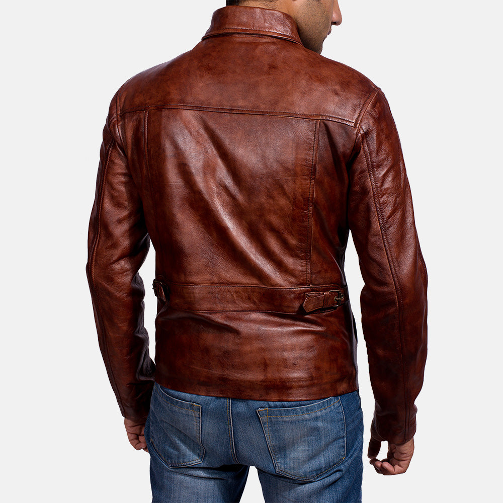 New Abstract Maroon Biker Moto Riding Leather Jacket For Men
