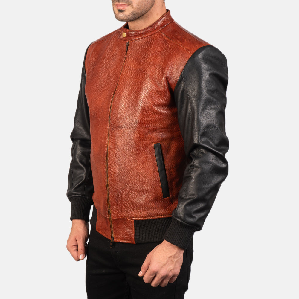New Men Avan Black & Maroon Motorbike Moto Bomber Leather Biker Jacket