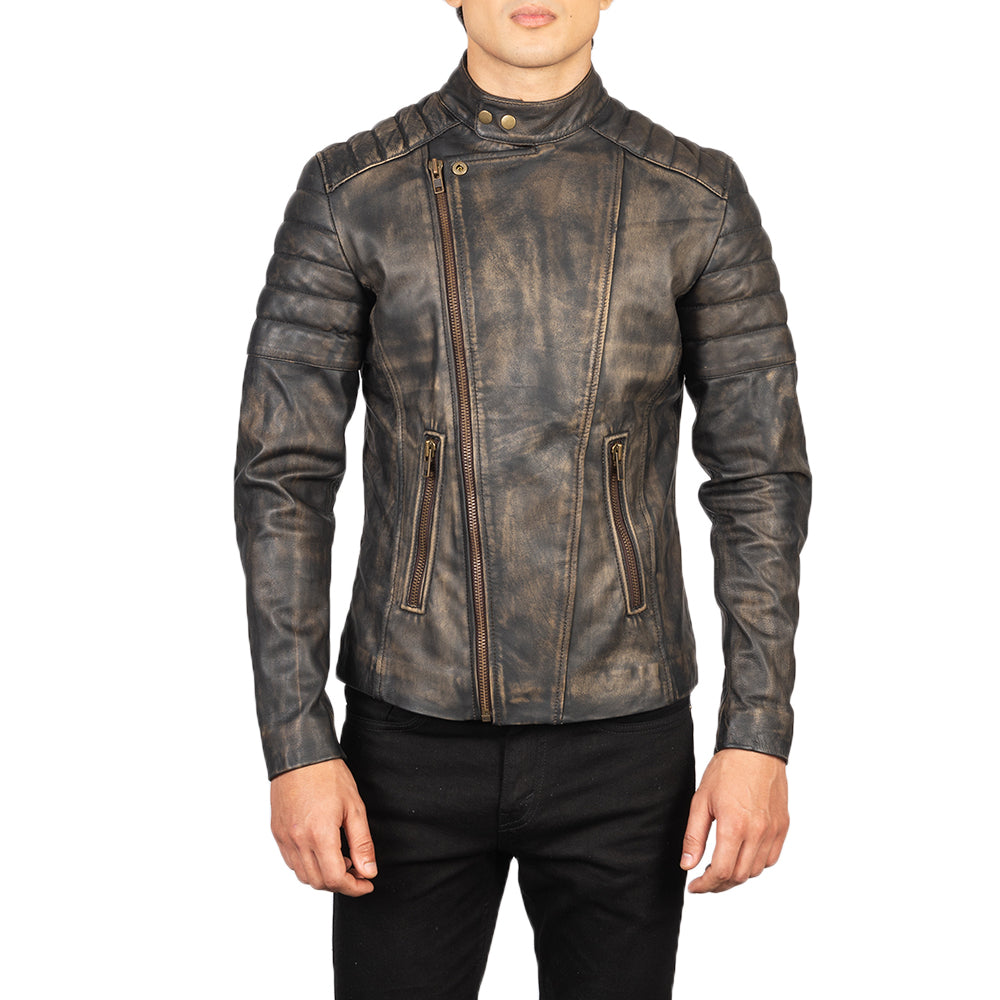 New Men Brown Moto Racing Motorbike Leather Biker Jacket