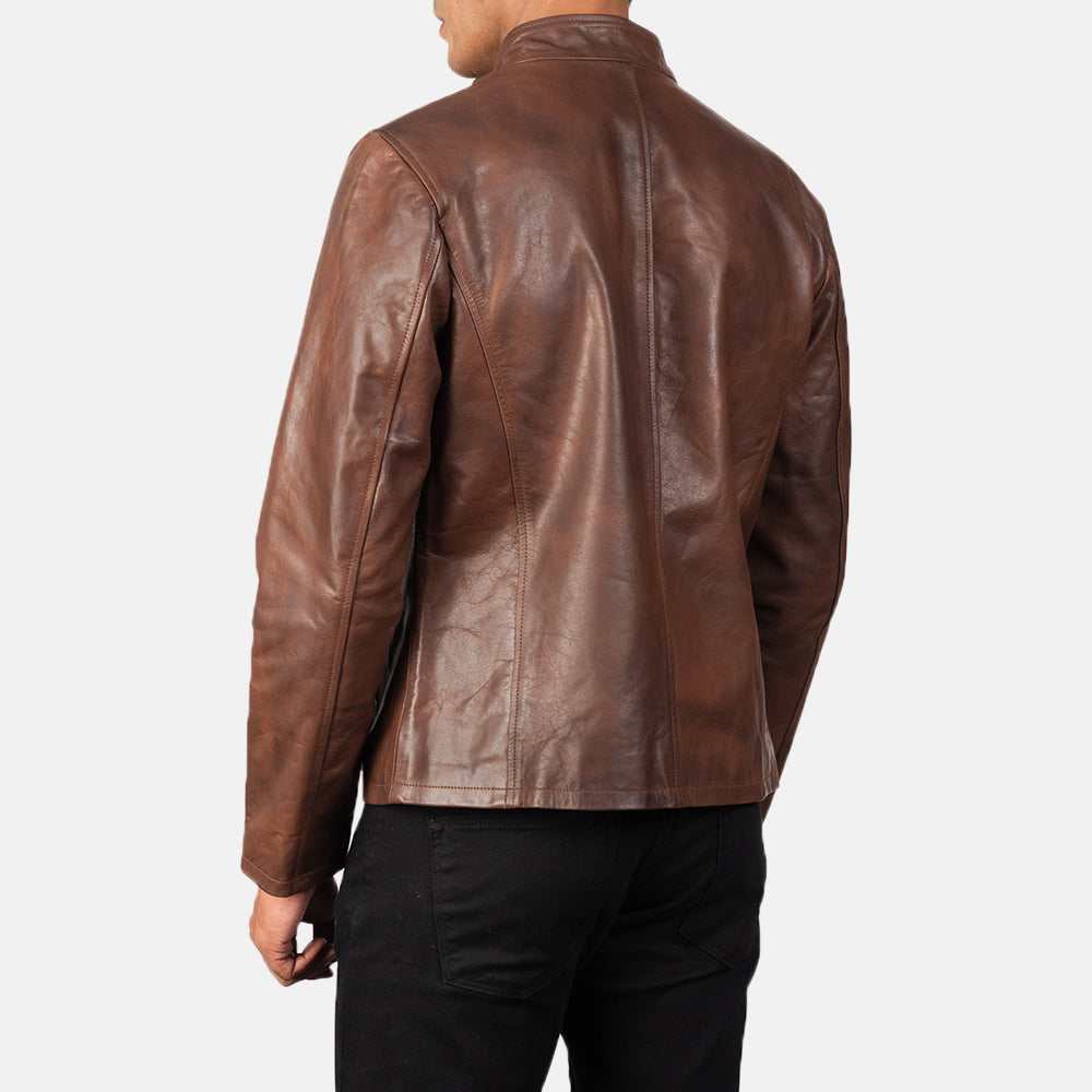 New Alex Brown Moto Racing Men Riding Leather Biker Jacket