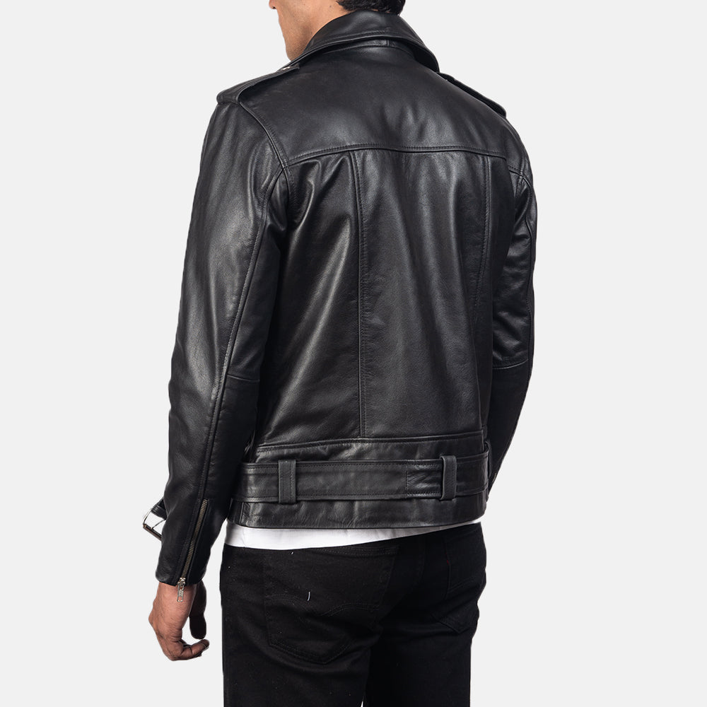 New Men Black Belted Moto Motorcycle Riding Leather Biker Jacket