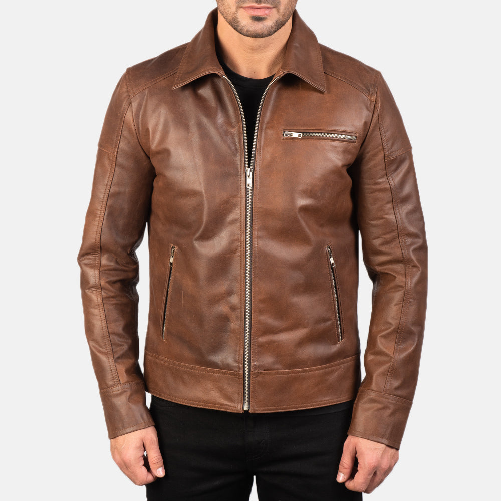 Men Motorcycle Riding New Moto Brown Leather Biker Jacket