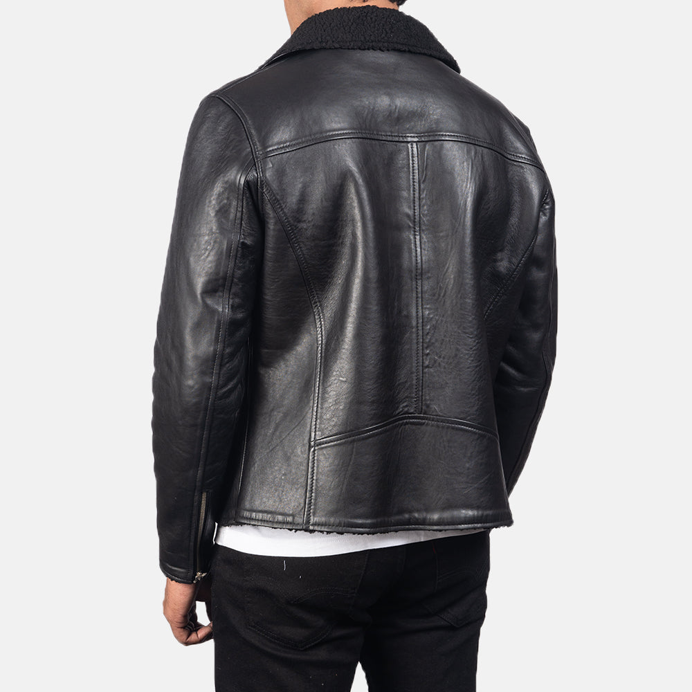 New Shearling Black Moto Racing Motorbike Leather Biker Jacket For Men
