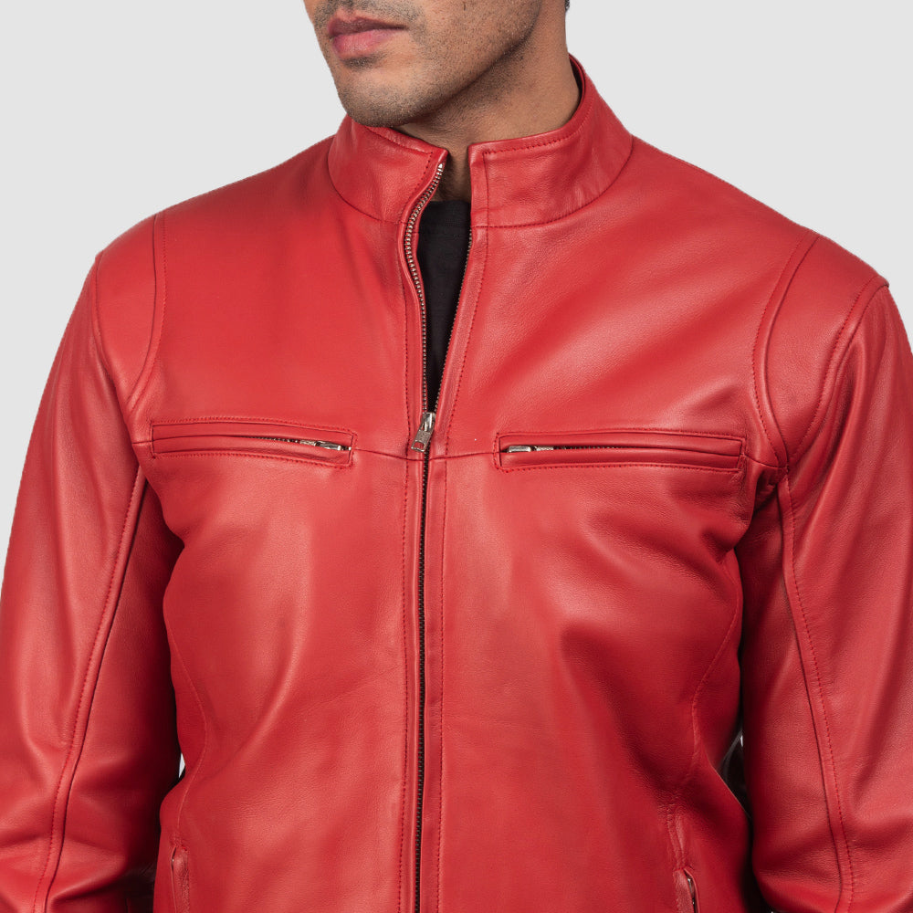 New Red Moto Riding Motorcycle Leather Biker Jacket For Men