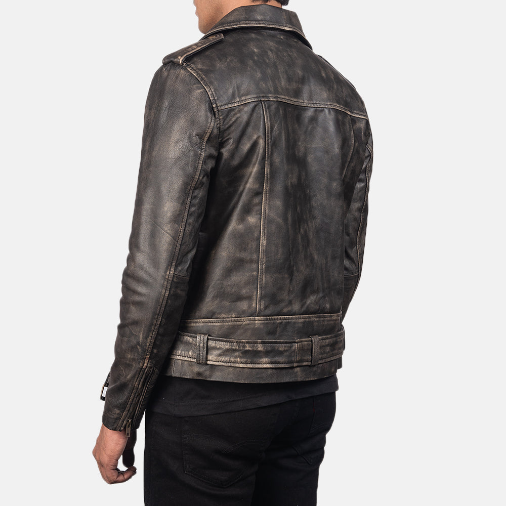 New Men Brown Moto Belted Motorcycle Leather Biker Jacket