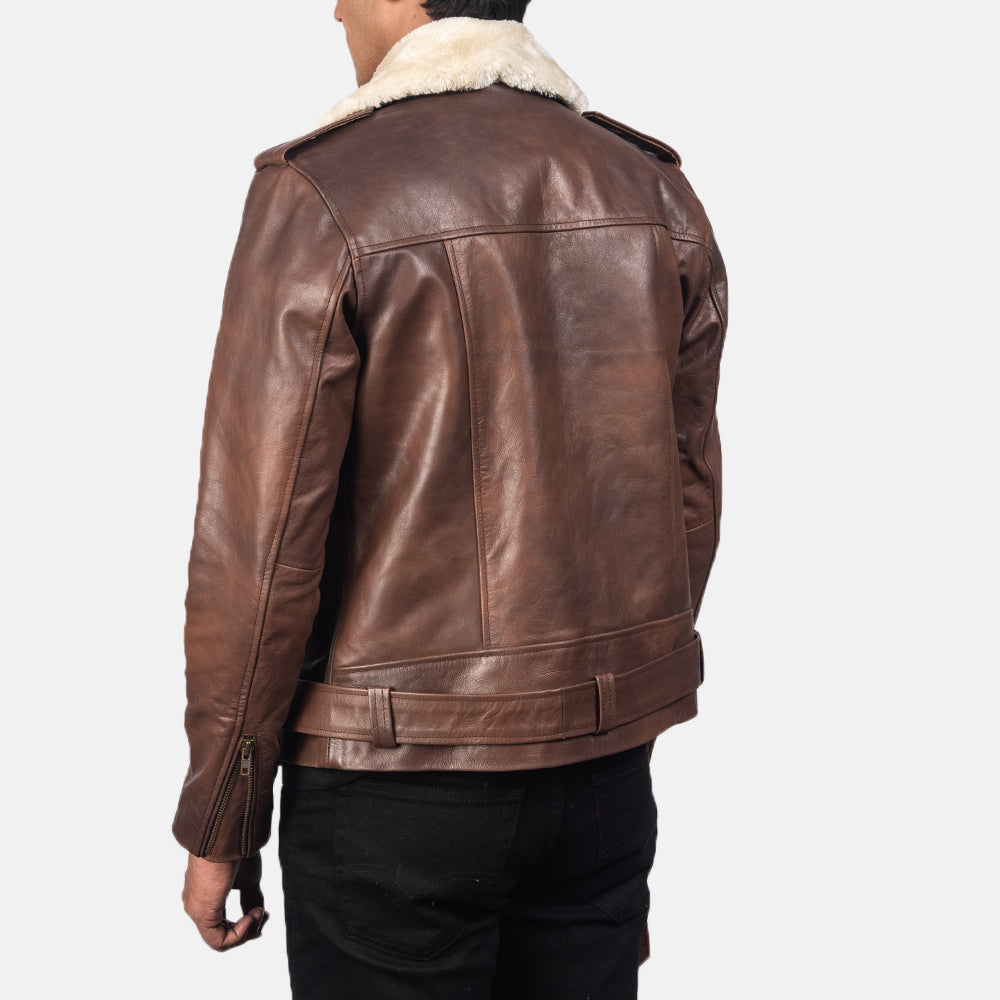 New Furton Brown Moto Belted Motorcycle Riding Men Biker Leather Jacket