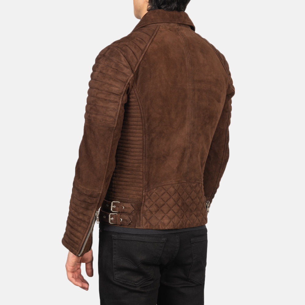New Armand Mocha Motorcycle Riding Moto Suede Leather Biker Jacket For Men