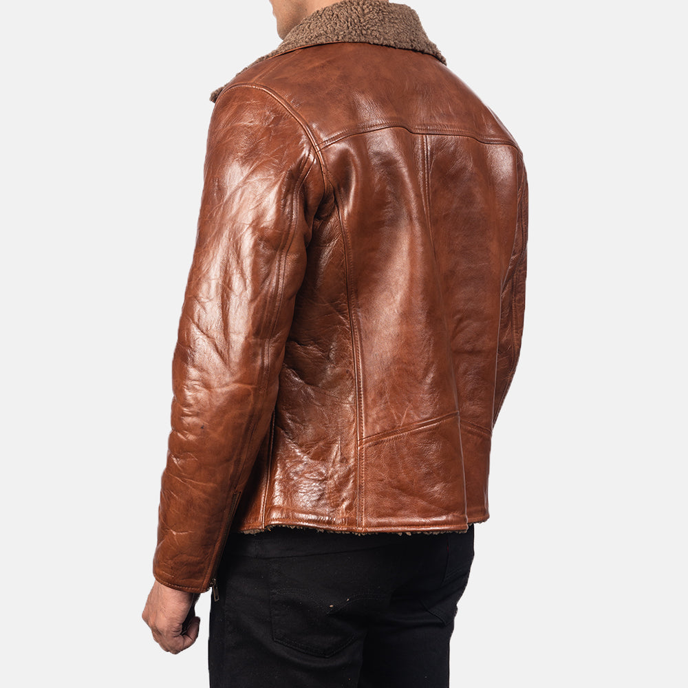 New Alberto Brown Shearling Moto Riding Men Biker Leather Jacket