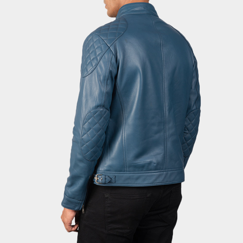 New Gatsby Blue Riding Motorbike Men Biker Leather Jacket