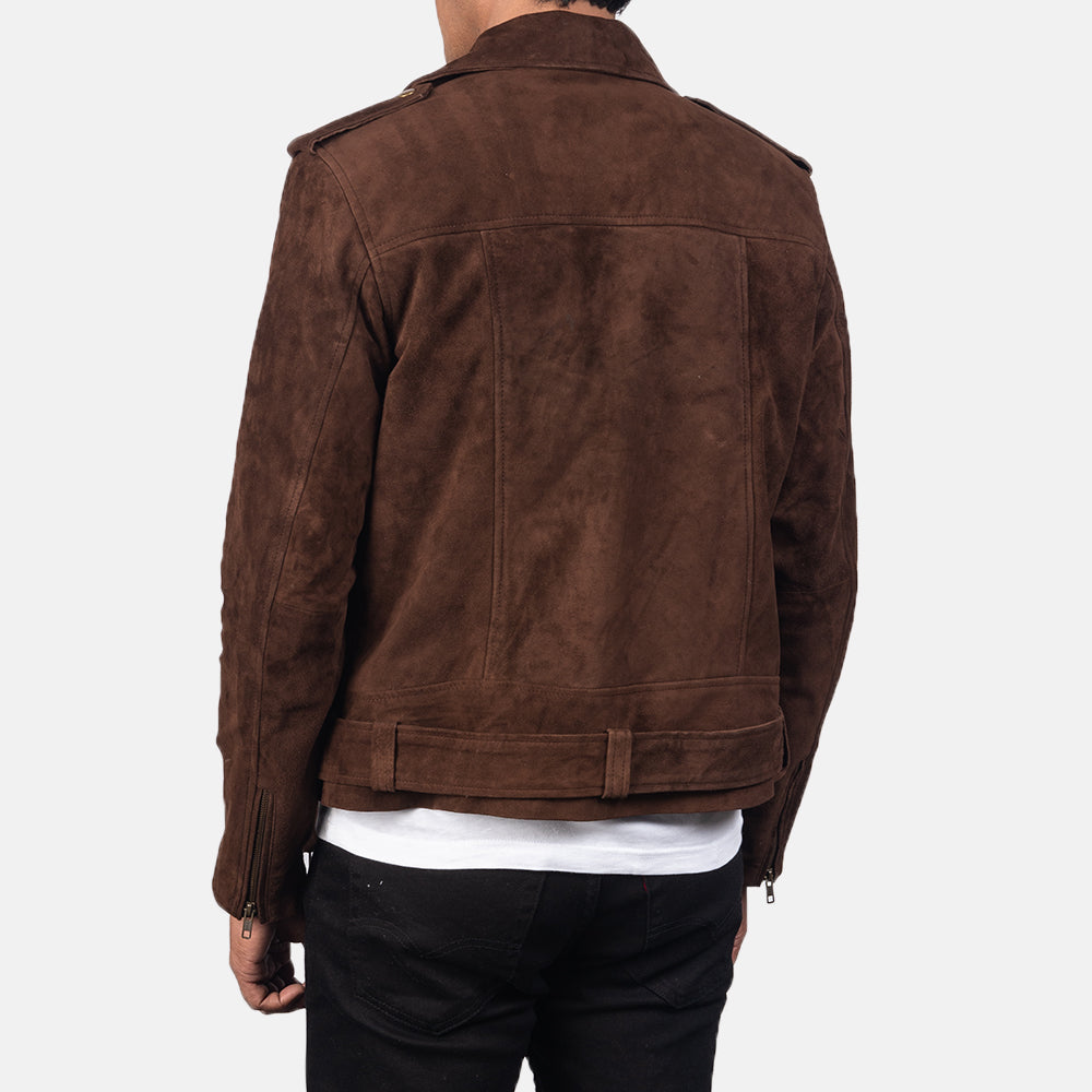 New Men Brown Motorcycle Racing Moto Suede Leather Biker Jacket