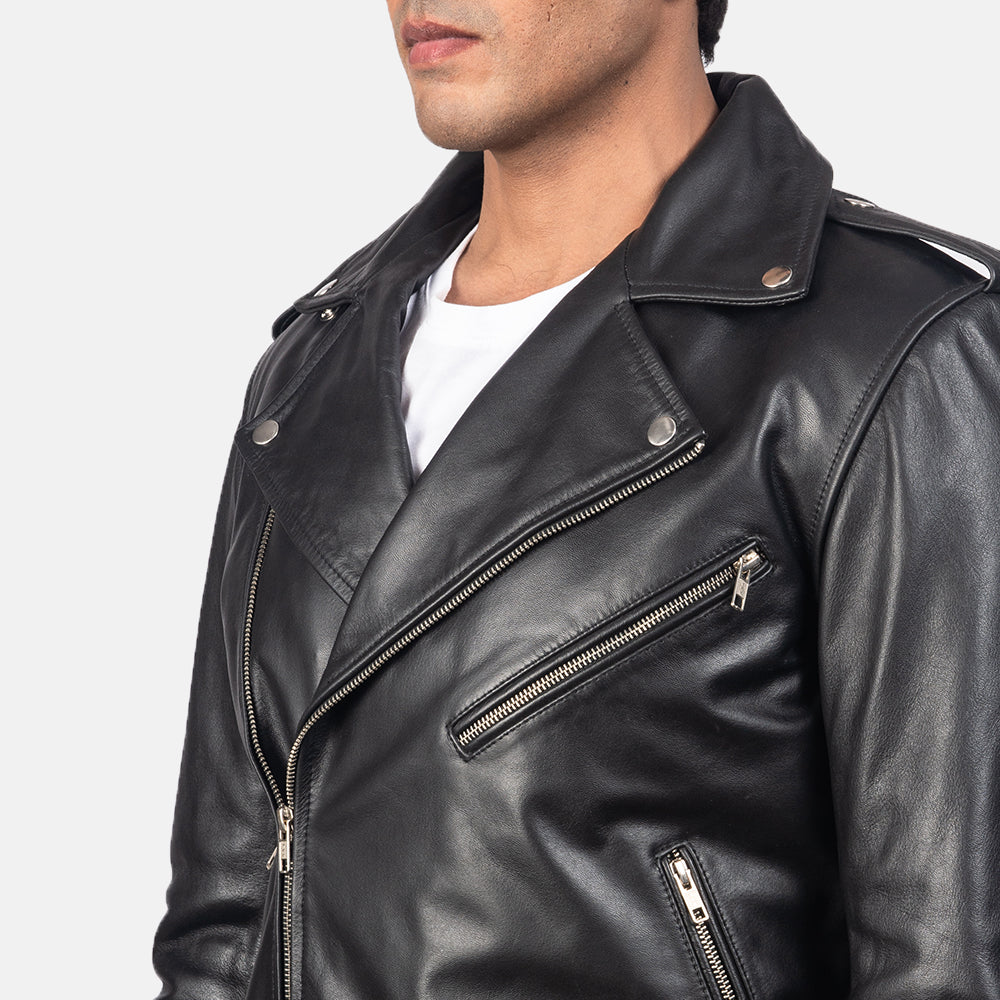 New Men Black Belted Moto Motorcycle Riding Leather Biker Jacket