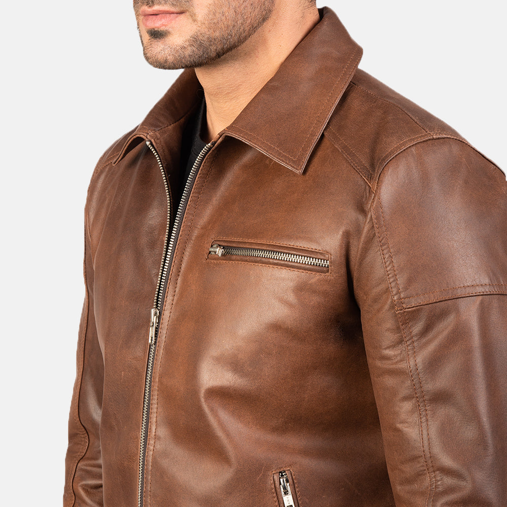 Men Motorcycle Riding New Moto Brown Leather Biker Jacket