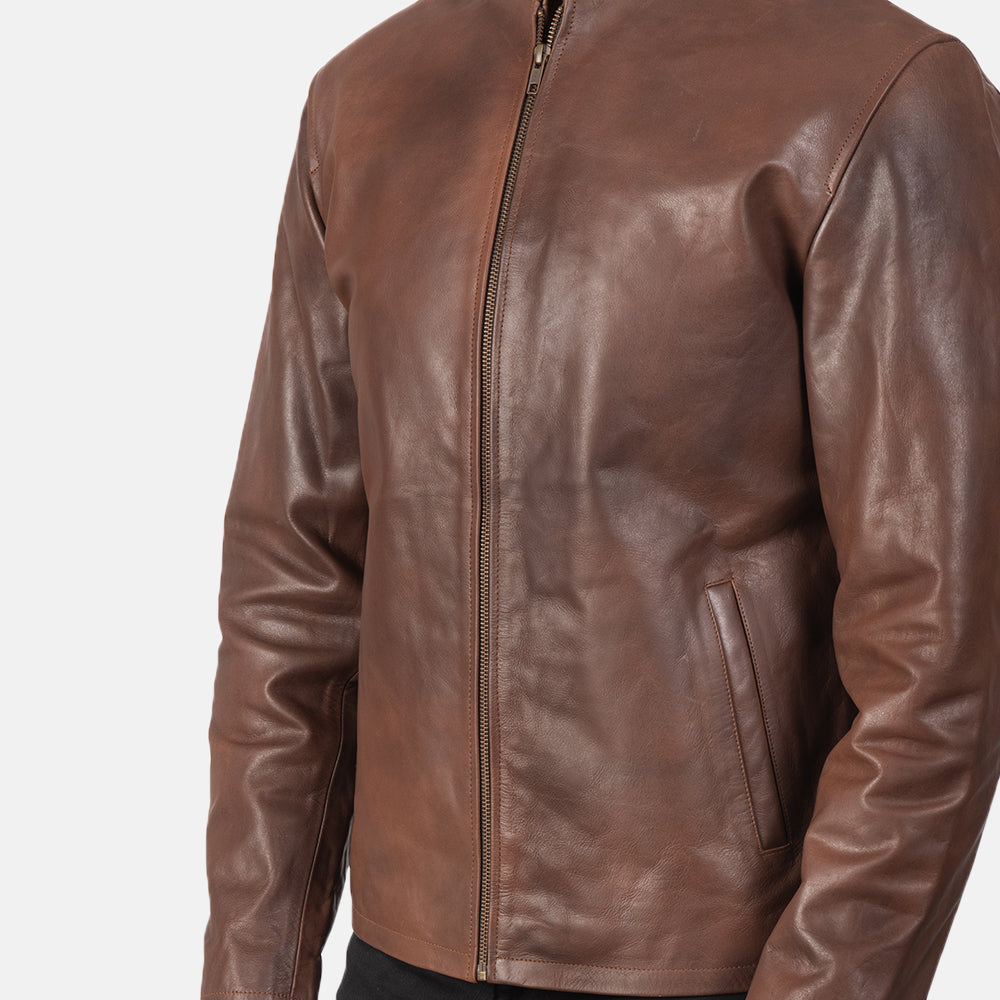 New Alex Brown Moto Racing Men Riding Leather Biker Jacket