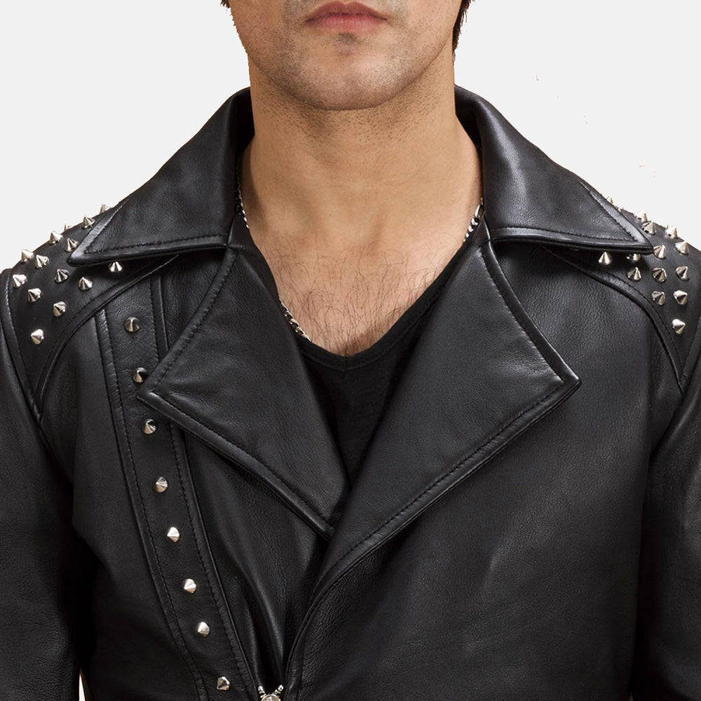New Black Studded Moto Racing Motorbike Leather Biker Jacket For Men