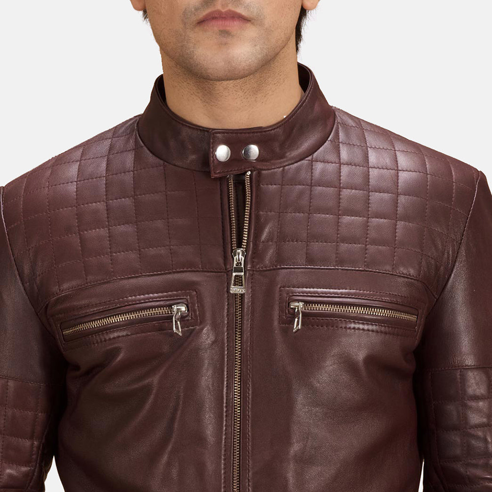 New Men Maroon Moto Riding Motorcycle Leather Biker Jacket