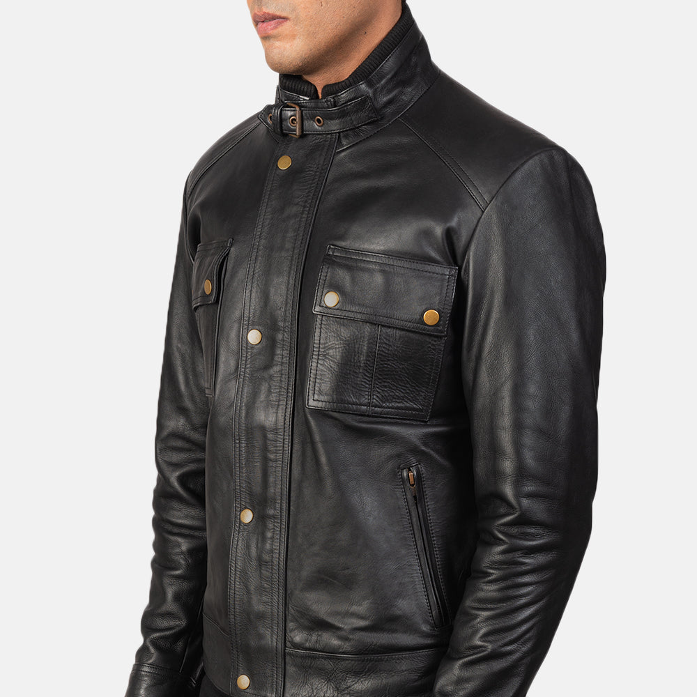 Men Darren Black Motorbike Riding Moto Leather Biker Jacket