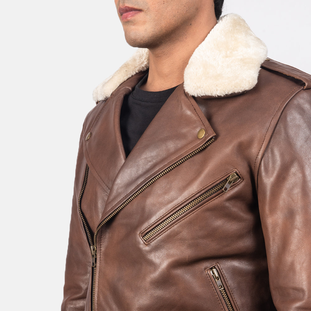 New Furton Brown Moto Belted Motorcycle Riding Men Biker Leather Jacket