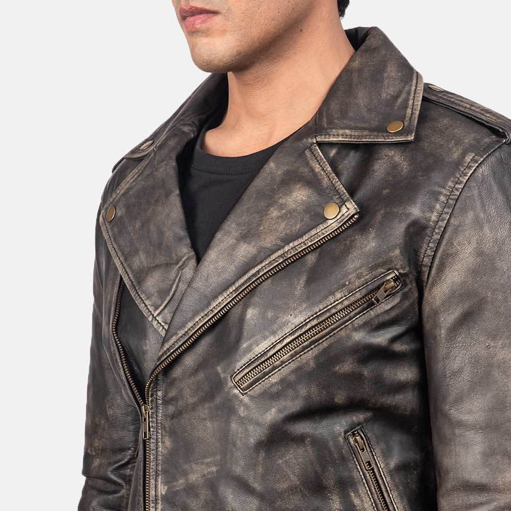 New Men Brown Moto Belted Motorcycle Leather Biker Jacket