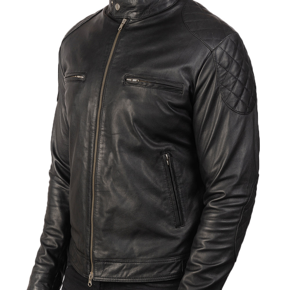 New Black Gatsby Racing Motorcycle Leather Biker Jacket For Men