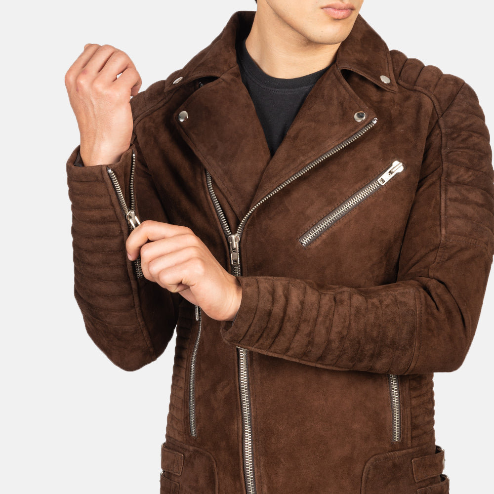 New Armand Mocha Motorcycle Riding Moto Suede Leather Biker Jacket For Men