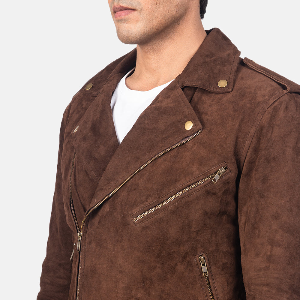 New Men Brown Motorcycle Racing Moto Suede Leather Biker Jacket