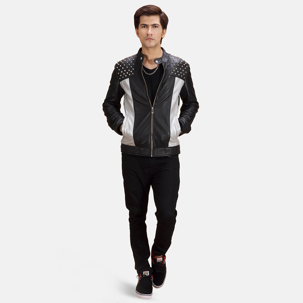 New Men Studded Black Moto Biker Motorcycle Leather Riding Jacket