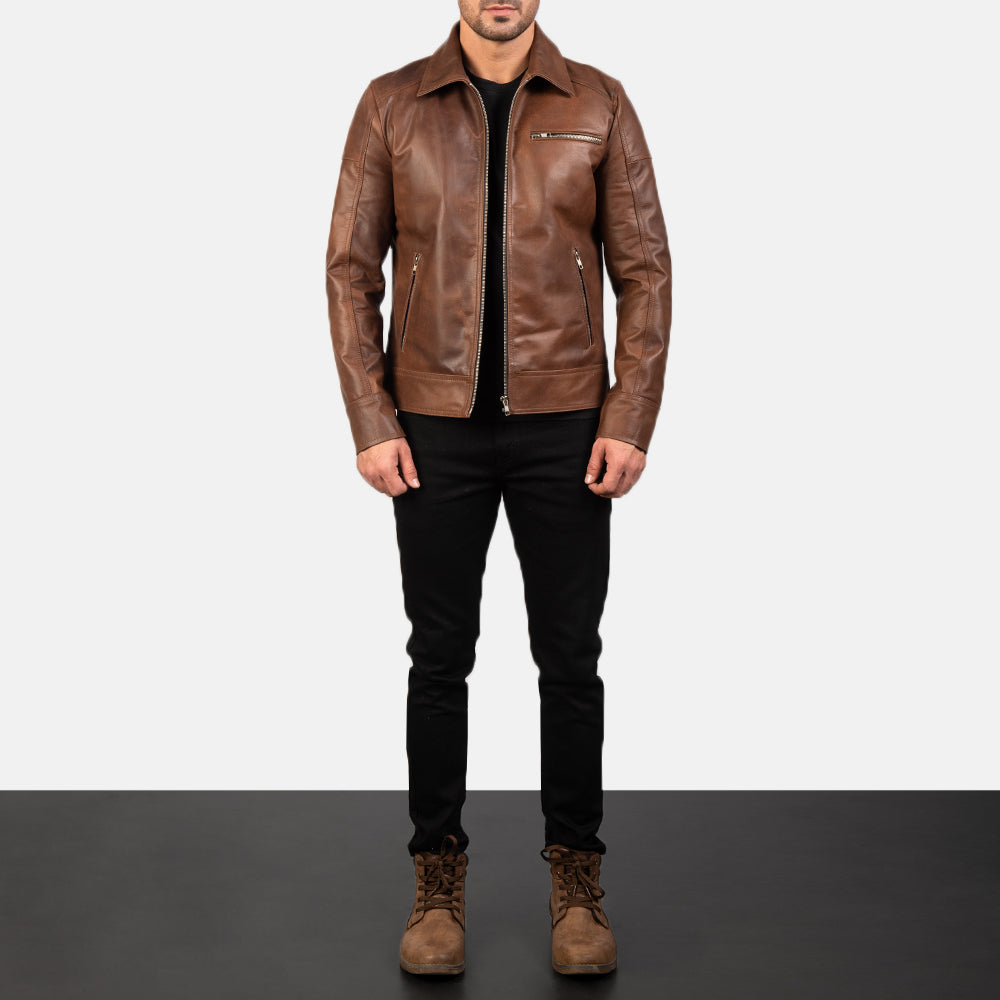 Men Motorcycle Riding New Moto Brown Leather Biker Jacket