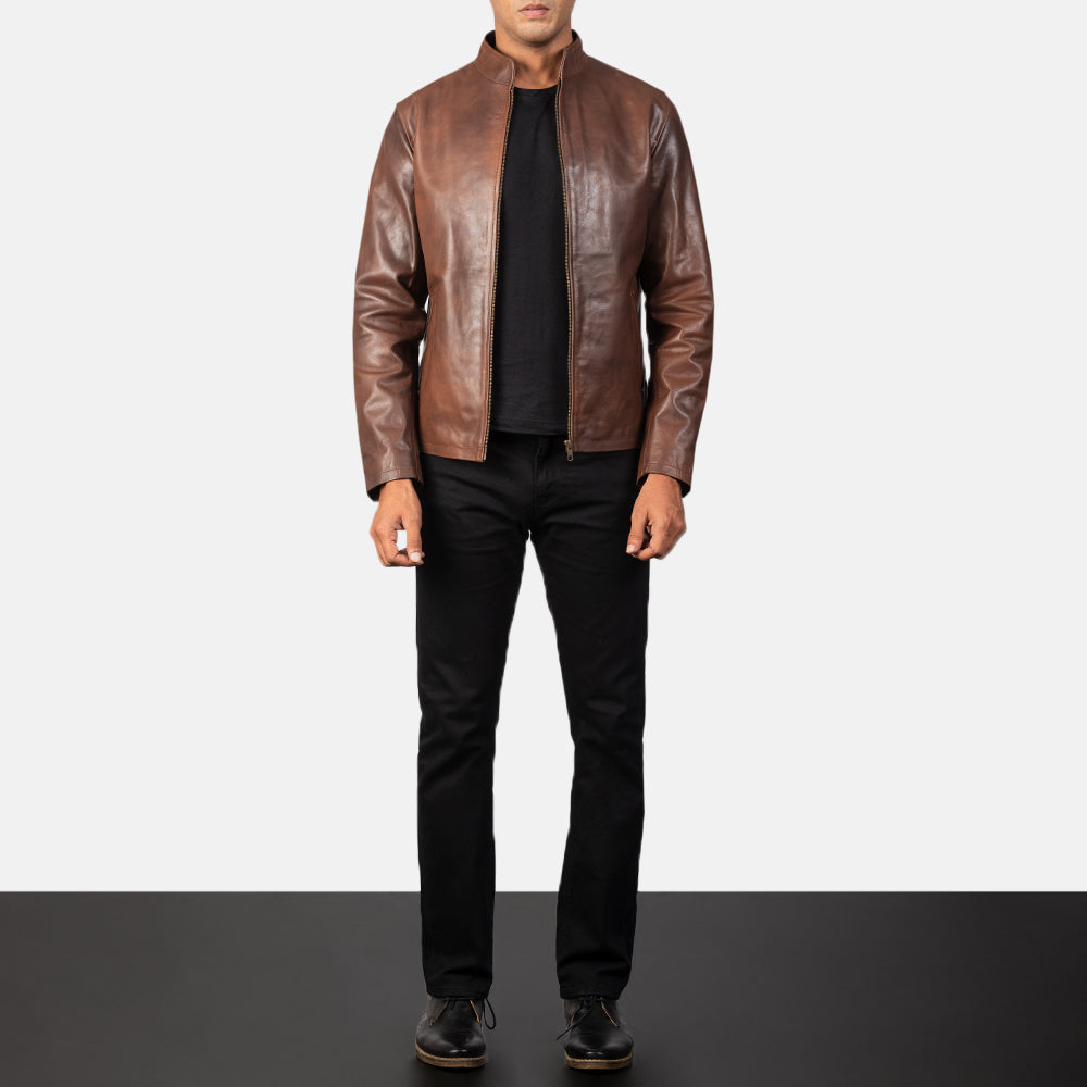 New Alex Brown Moto Racing Men Riding Leather Biker Jacket