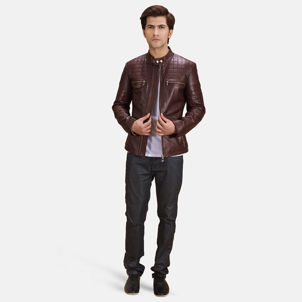 New Men Maroon Moto Riding Motorcycle Leather Biker Jacket