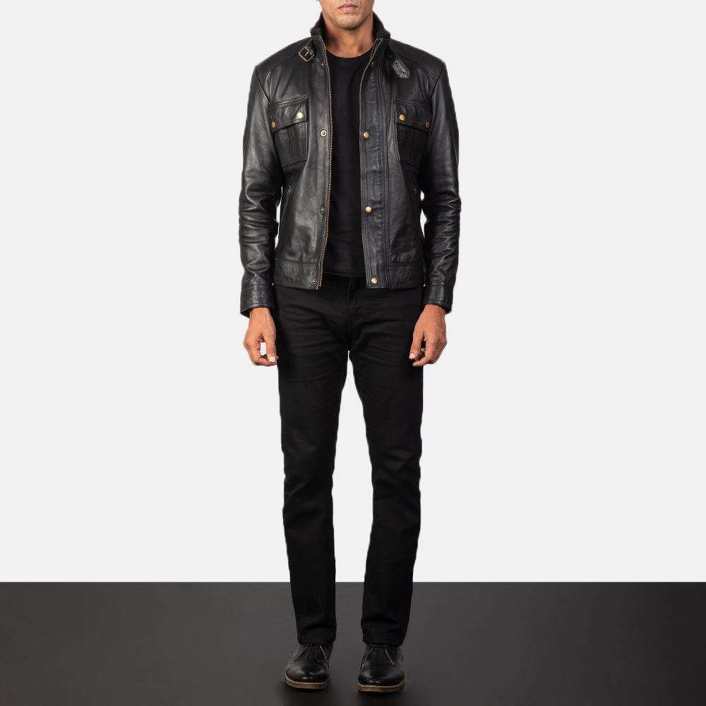 Men Darren Black Motorbike Riding Moto Leather Biker Jacket