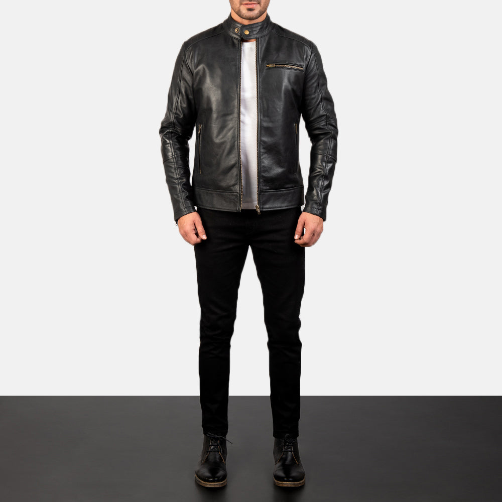 New Dean Black Motorcycle Racing Men Moto Biker Leather Jacket