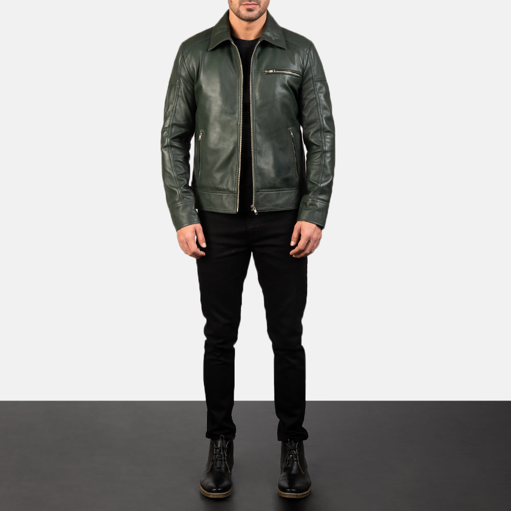 New Green Motorcycle Racing Moto Men Biker Leather Jacket