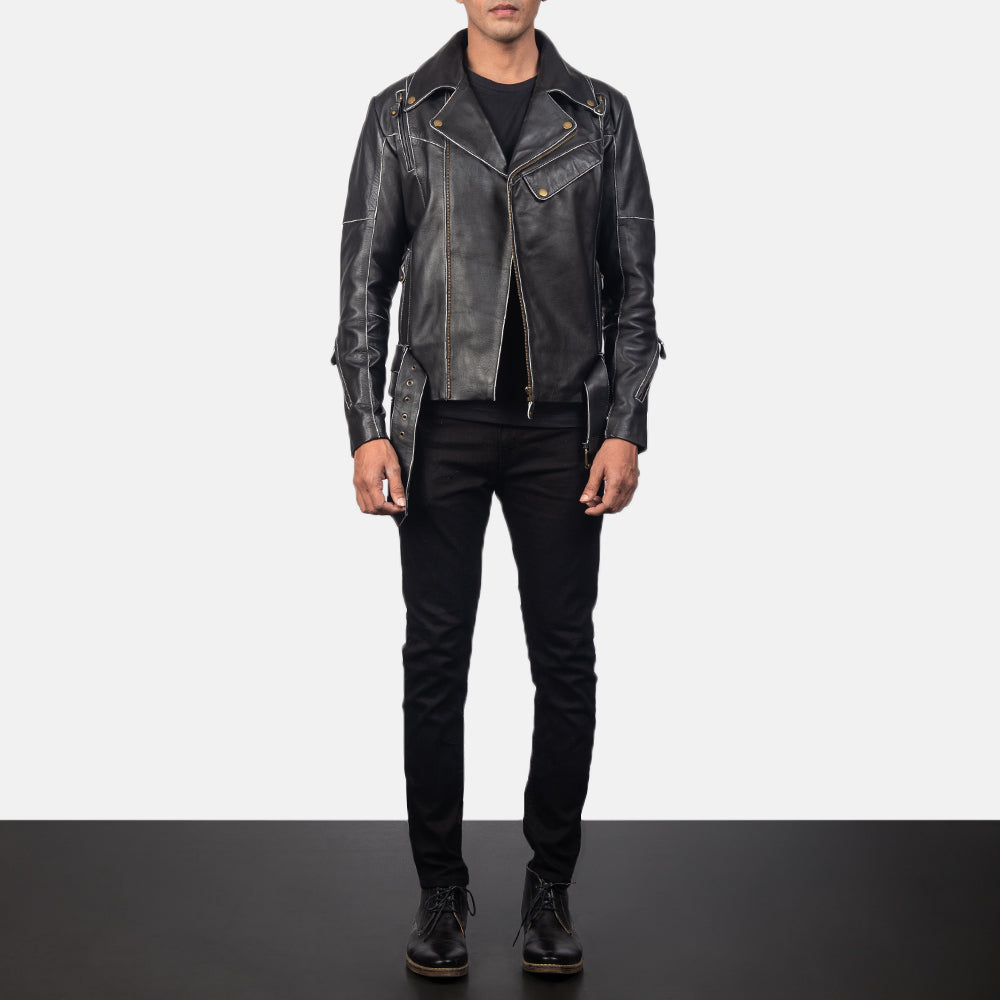 New Men Black Motorbike Racing Moto Leather Biker Jacket
