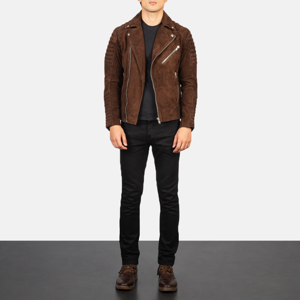 New Armand Mocha Motorcycle Riding Moto Suede Leather Biker Jacket For Men